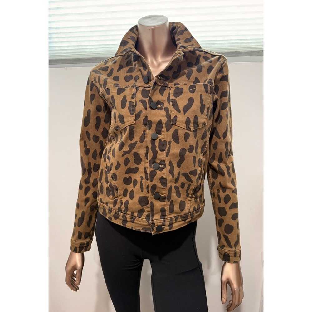 $365 L'Agence Celine Slim Denim Stretch Trucker Jacket Leopard Animal Print/S